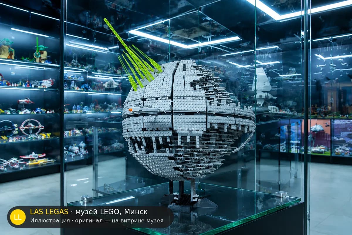 Иллюстрация: LEGO 10143 Звезда Смерти II на витрине в зале музея Las Legas