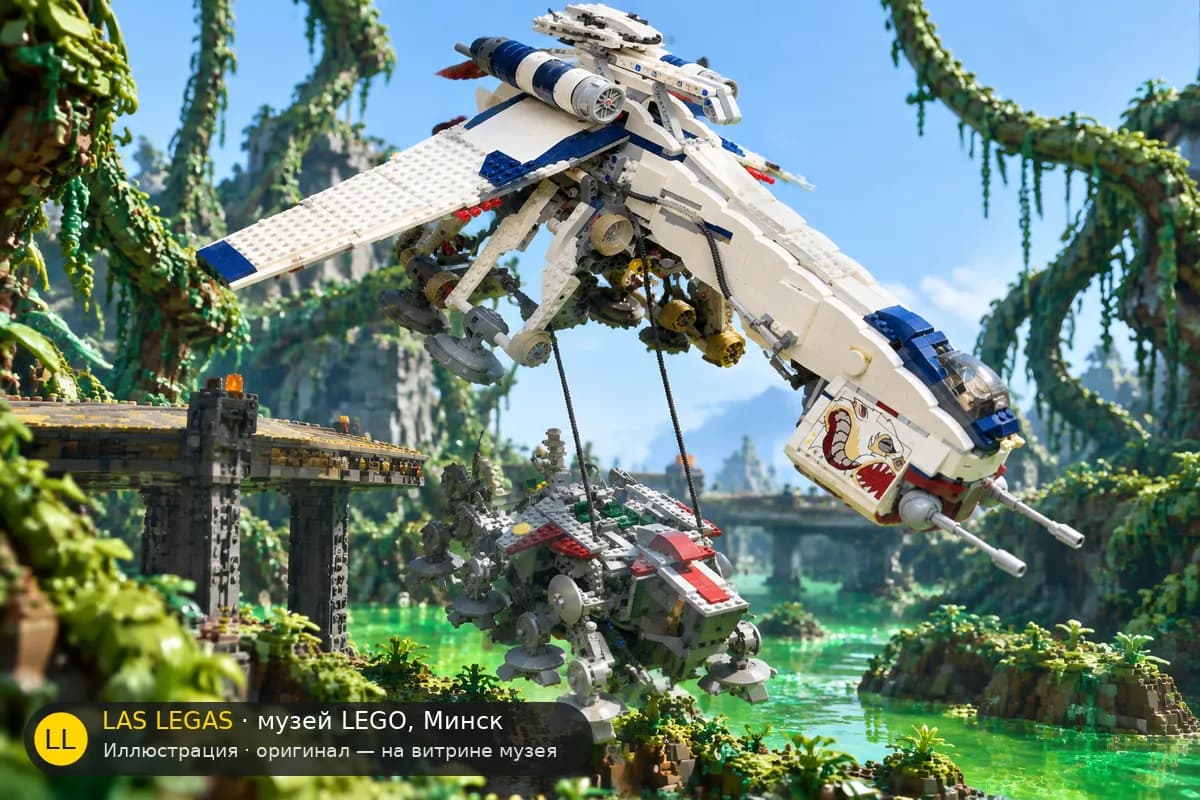 Иллюстрация: LEGO 10195 Республиканский десантный корабль с AT-OT в диораме своего сюжета
