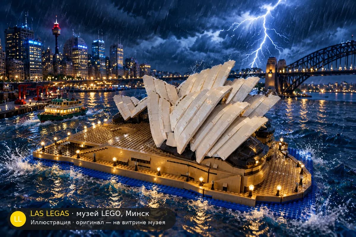 Иллюстрация: LEGO 10234 Сиднейский оперный театр в диораме своего сюжета