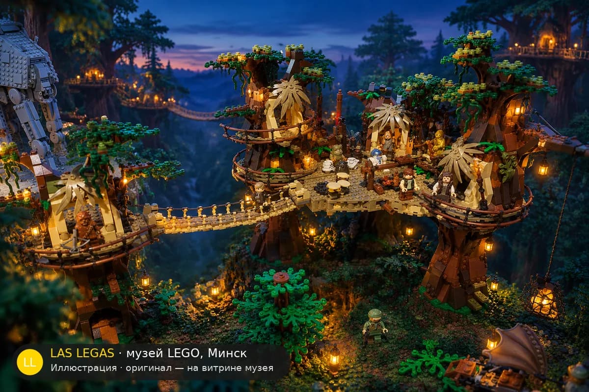 Иллюстрация: LEGO 10236 Деревня эвоков в диораме своего сюжета