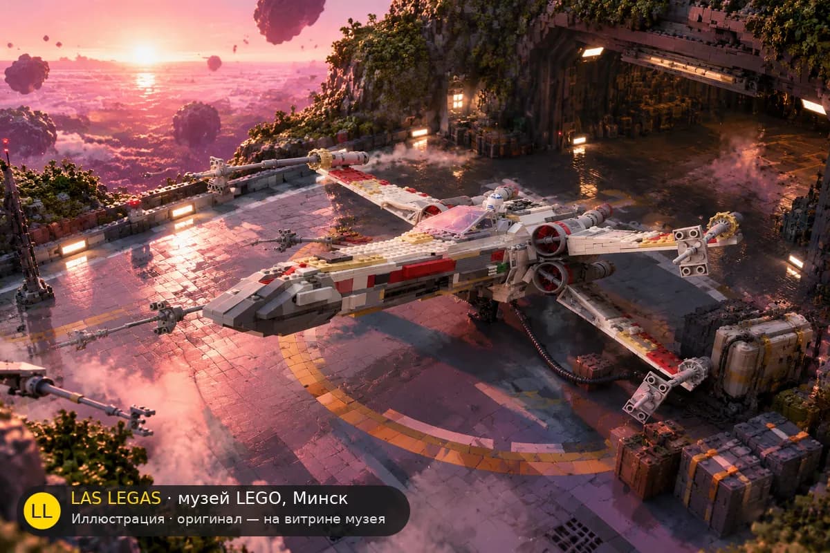 Иллюстрация: LEGO 10240 Красный Пятый X-wing истребитель в диораме своего сюжета