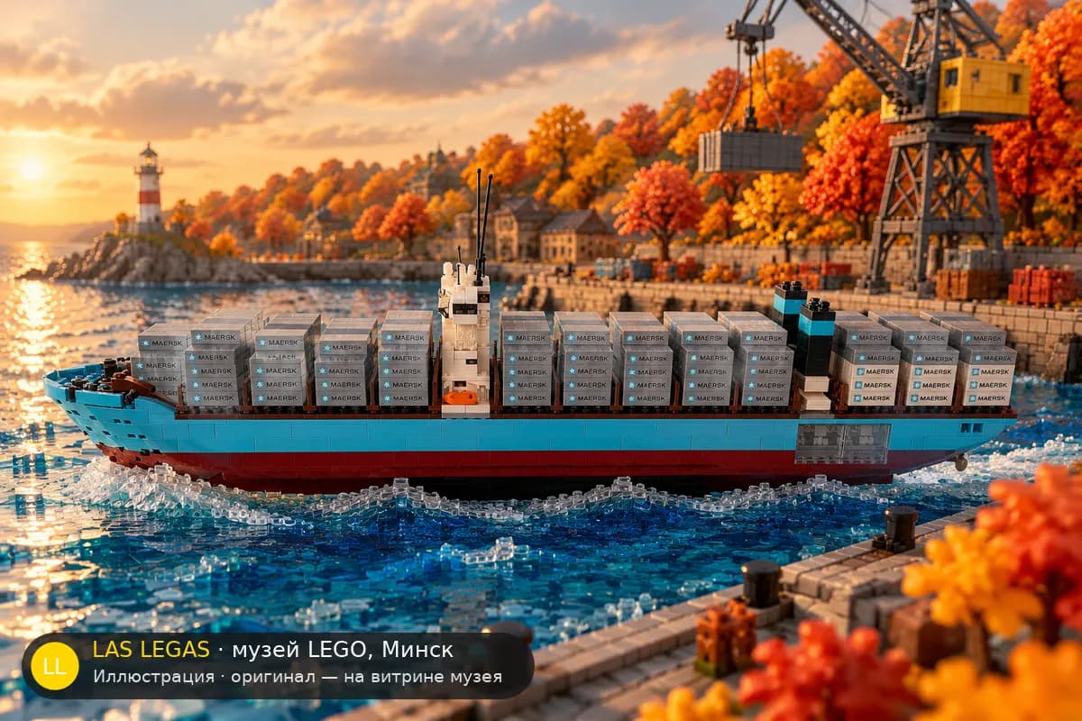 Иллюстрация: LEGO 10241 Maersk Line Triple-E в диораме своего сюжета