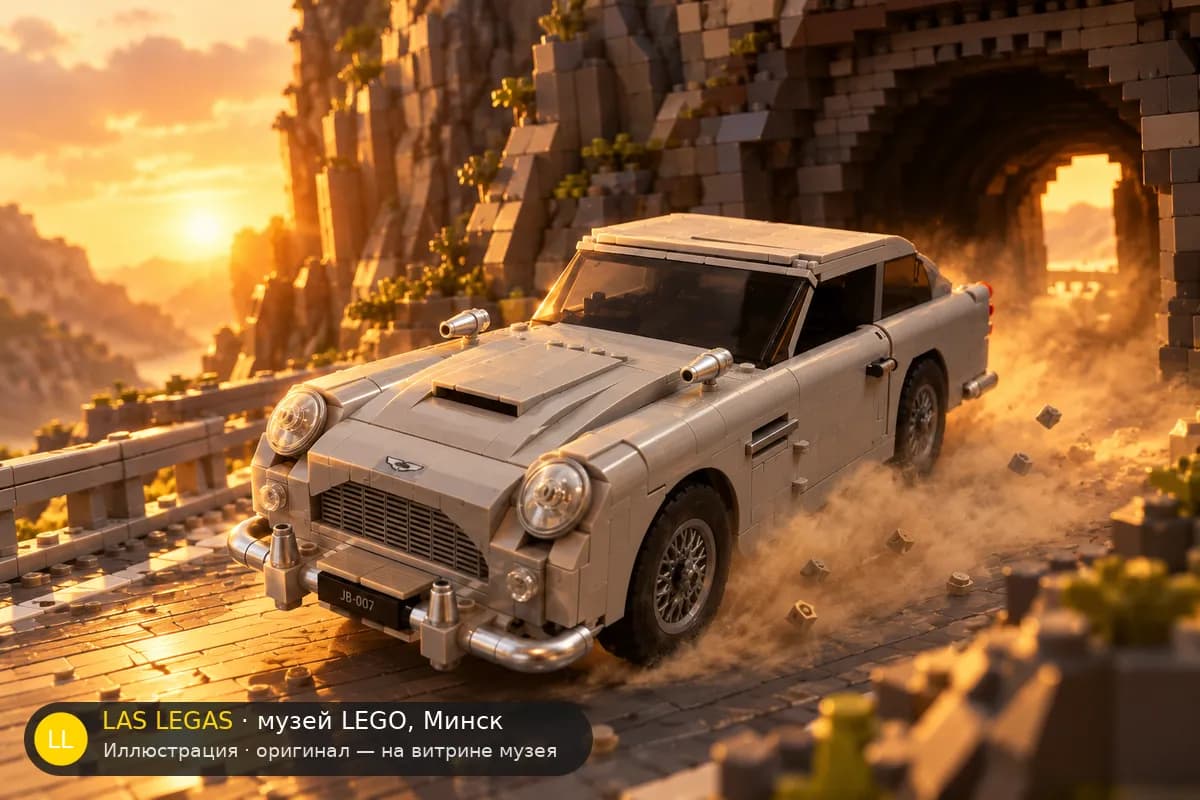 Иллюстрация: LEGO 10262 Астон Мартин DB5 Джеймса Бонда в диораме своего сюжета