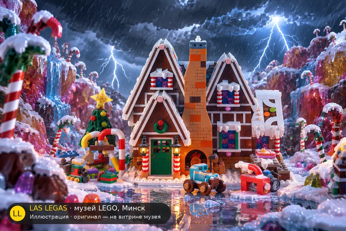 Иллюстрация: LEGO 10267 Пряничный домик в диораме своего сюжета