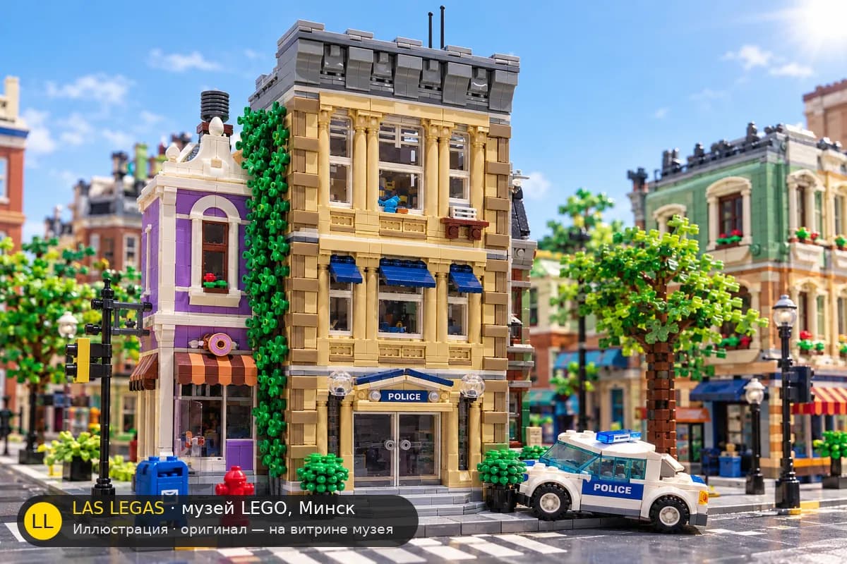 Иллюстрация: LEGO 10278 Полицейский участок в диораме своего сюжета