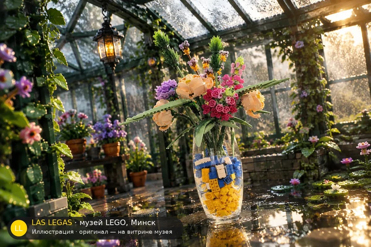 Иллюстрация: LEGO 10280 Цветы в диораме своего сюжета