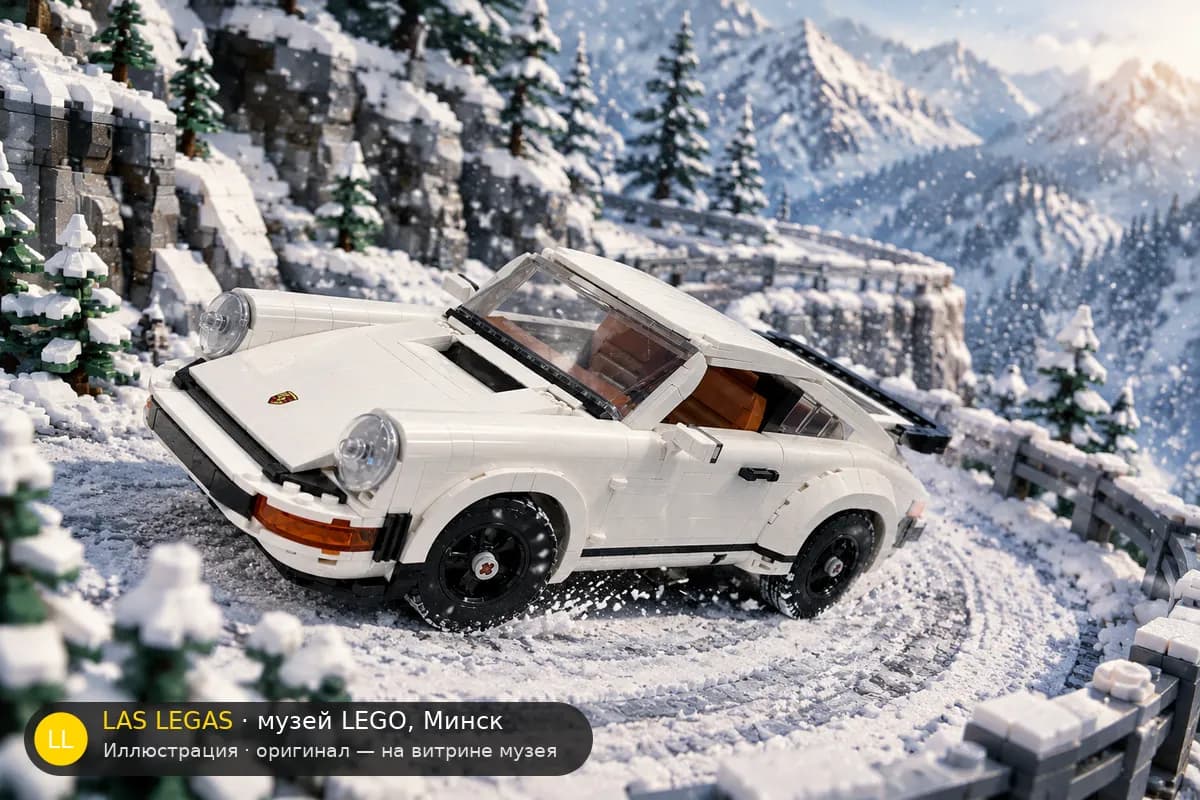 Иллюстрация: LEGO 10295 Порше 911 в диораме своего сюжета
