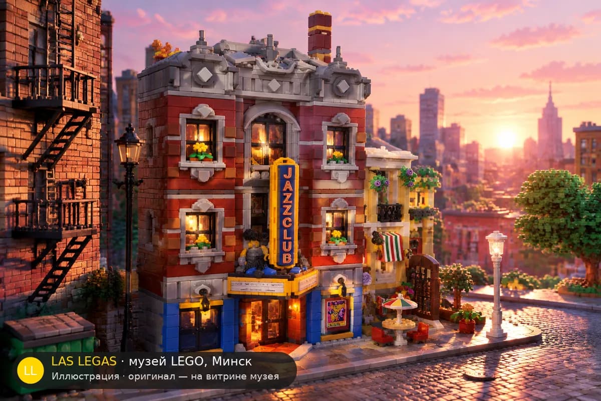 Иллюстрация: LEGO 10312 Джаз-клуб в диораме своего сюжета