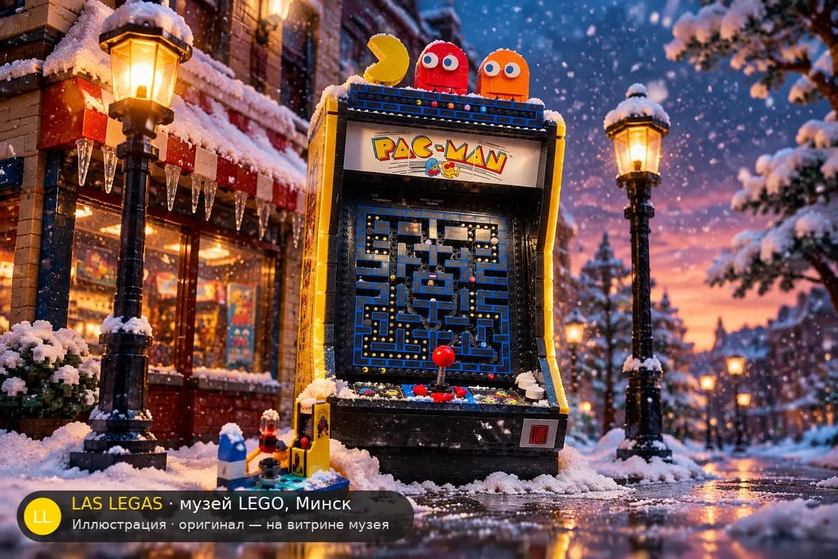 Иллюстрация: LEGO 10323 PAC-MAN Arcade в диораме своего сюжета