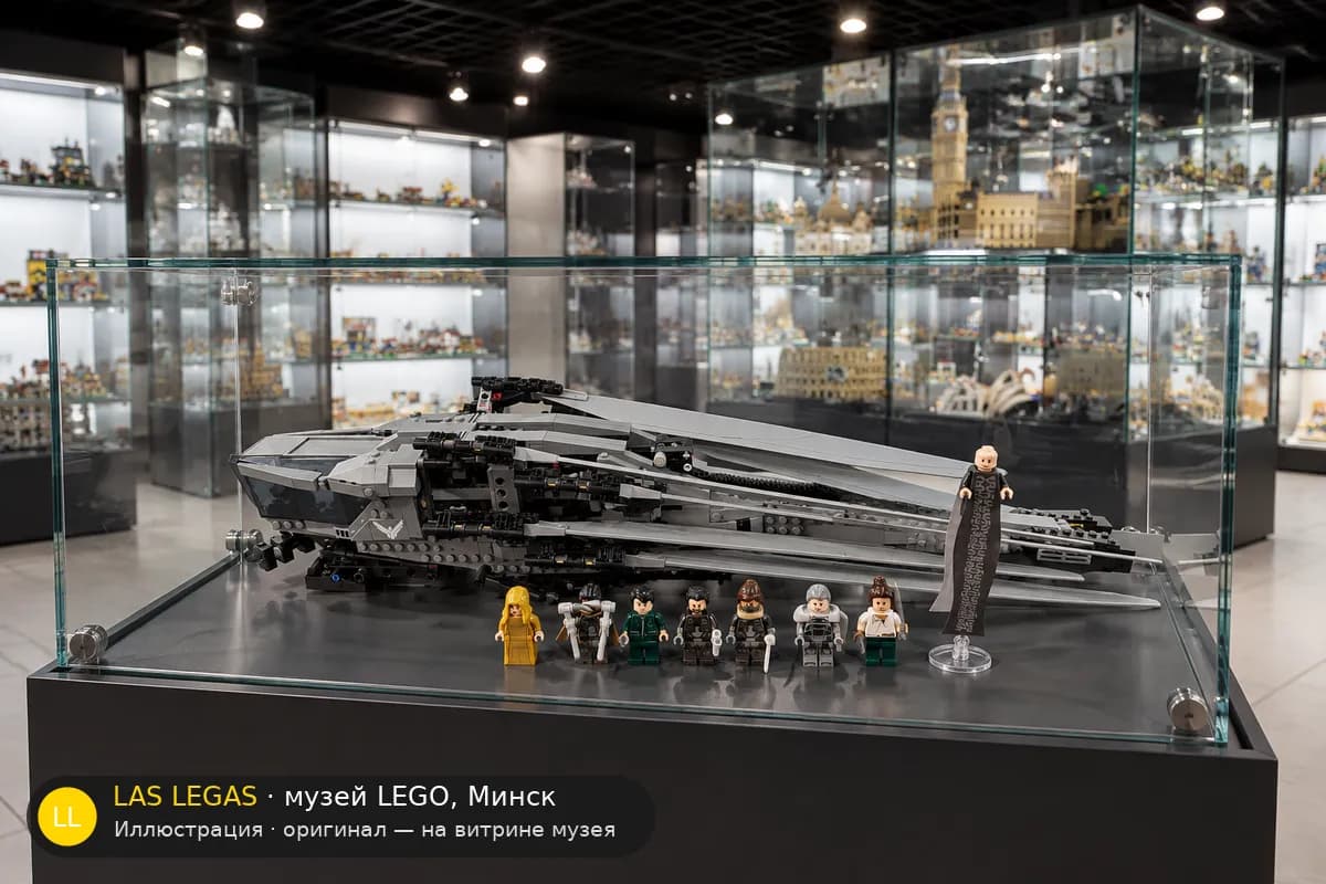Иллюстрация: LEGO 10327 Орнитоптер Атрейдесов из Дюны на витрине в зале музея Las Legas
