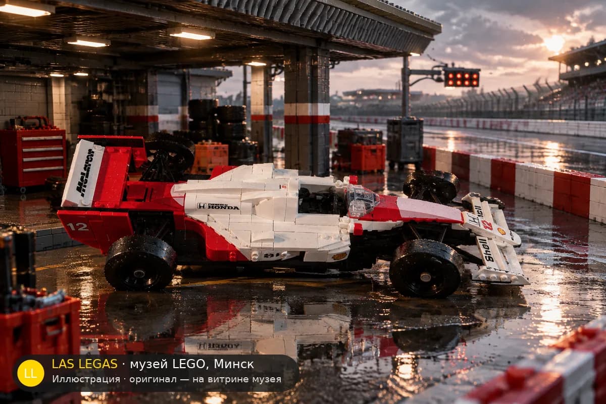 Иллюстрация: LEGO 10330 McLaren MP4/4 и Айртон Сенна в диораме своего сюжета
