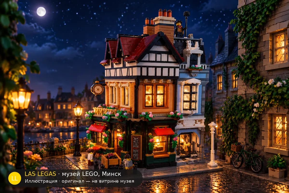 Иллюстрация: LEGO 10350 Тюдор-Корнер в диораме своего сюжета