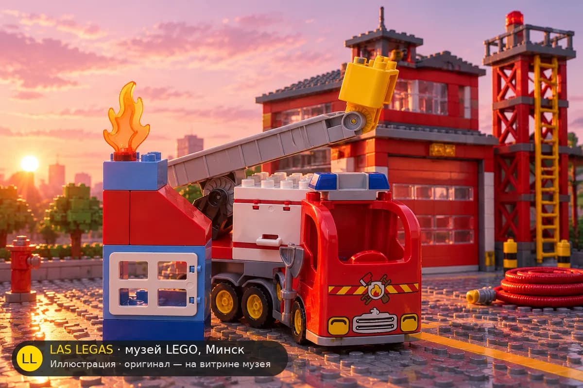 Иллюстрация: LEGO 10592 Пожарная машина в диораме своего сюжета