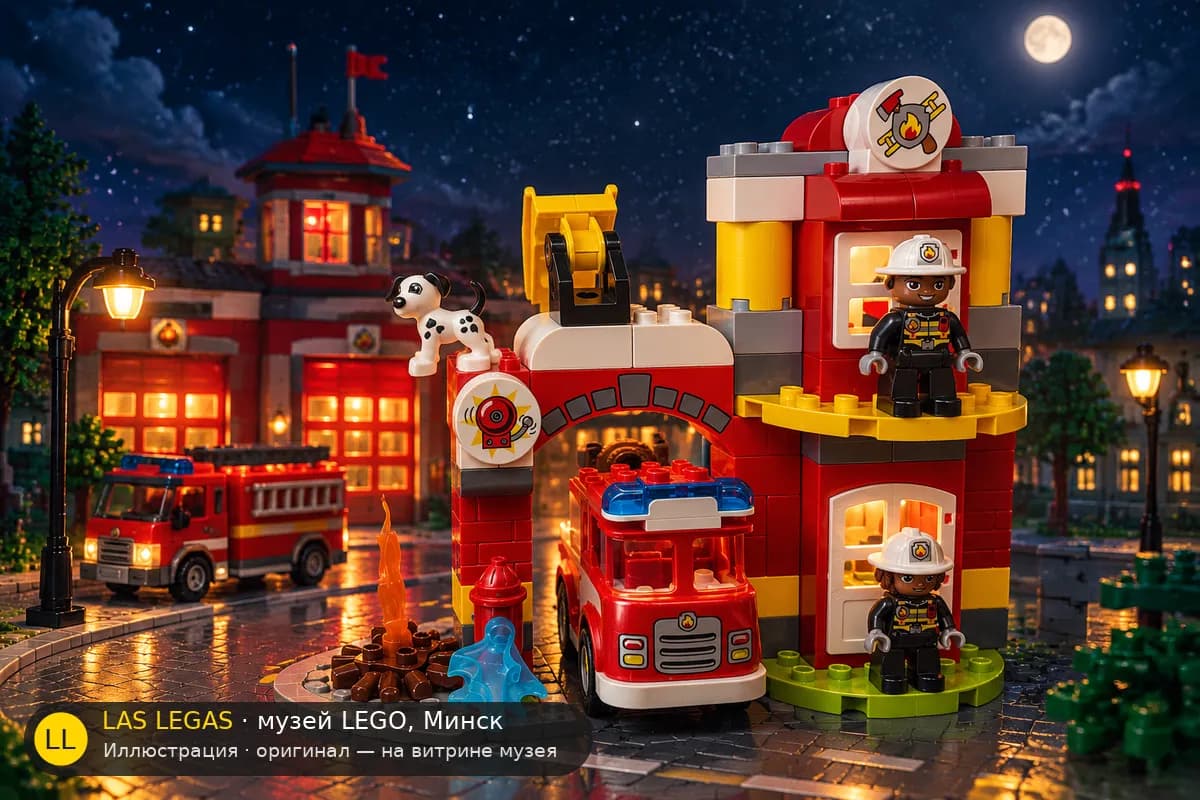 Иллюстрация: LEGO 10903 Пожарная станция в диораме своего сюжета
