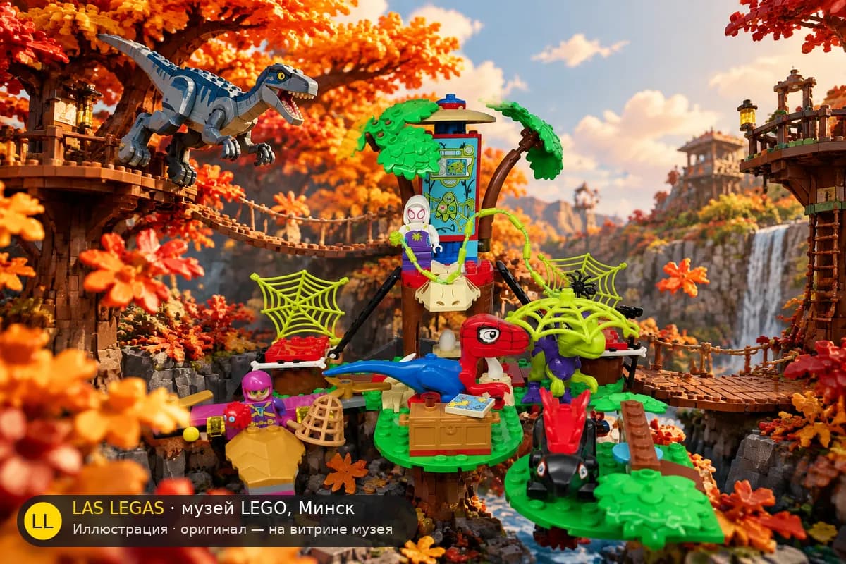 Иллюстрация: LEGO 11200 Спиди и Гобби: битва с рапторами в штабе на дереве в диораме своего сюжета