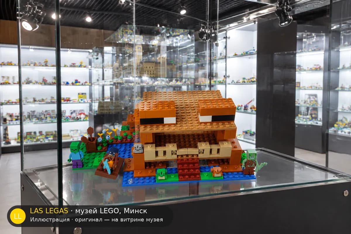 Иллюстрация: LEGO 21256 Дом лягушки на витрине в зале музея Las Legas