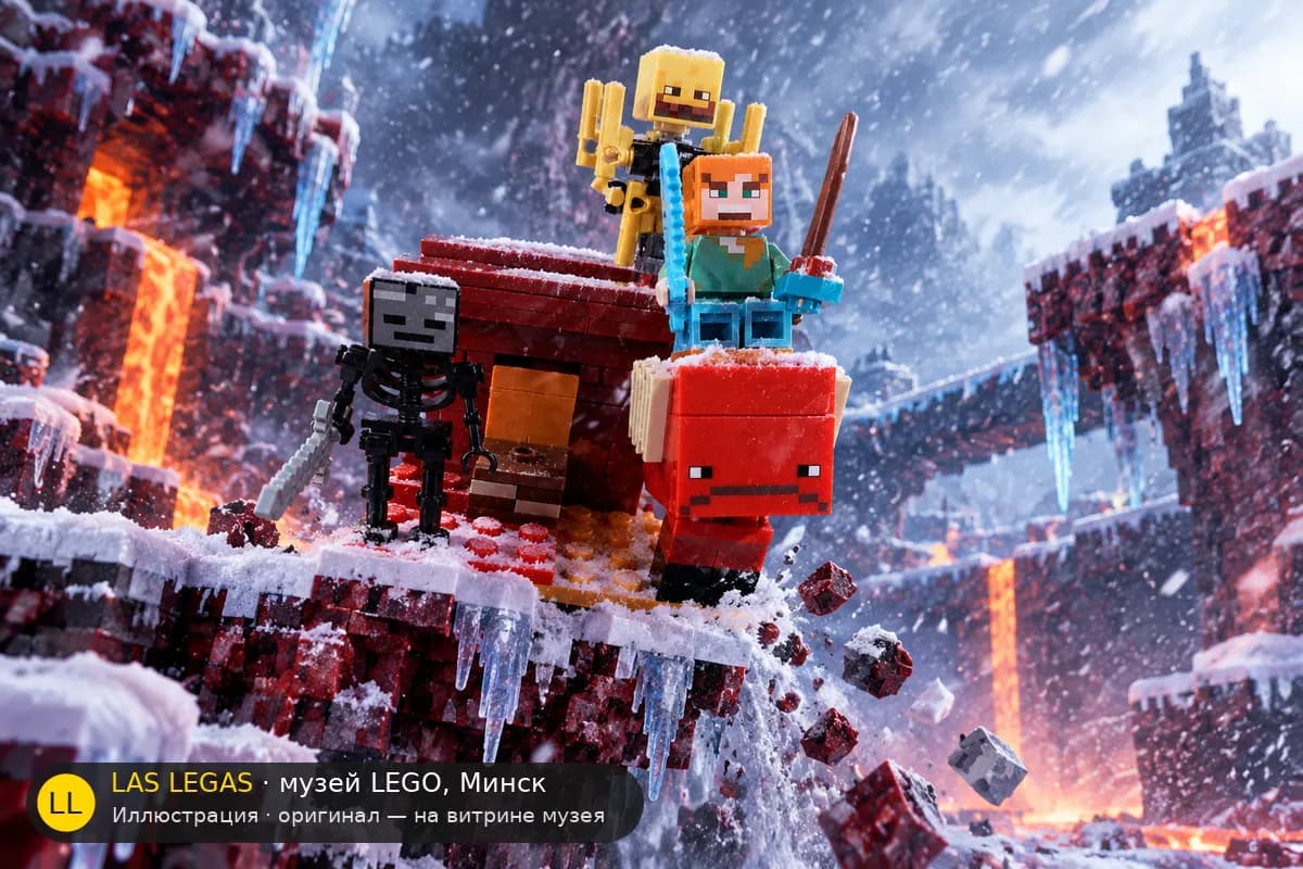 Иллюстрация: LEGO 21266 Битва в лавовом Нижнем мире в диораме своего сюжета