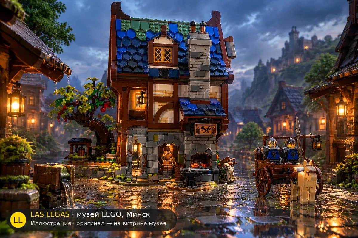 Иллюстрация: LEGO 21325 Средневековая кузница в диораме своего сюжета