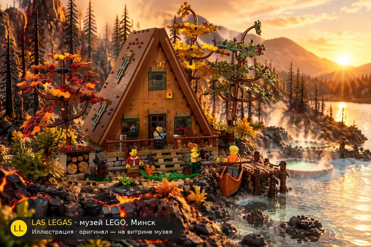 Иллюстрация: LEGO 21338 Хижина в лесу в диораме своего сюжета