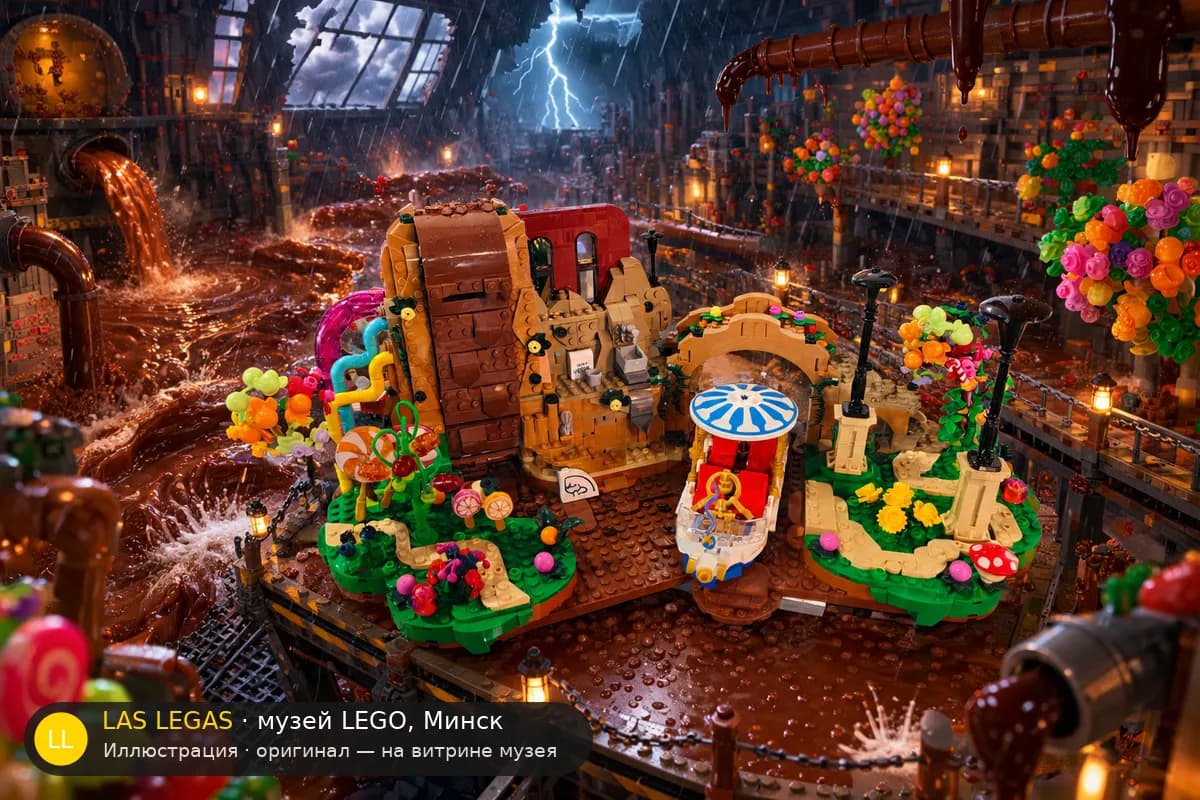 Иллюстрация: LEGO 21360 Вилли Вонка и шоколадная фабрика в диораме своего сюжета