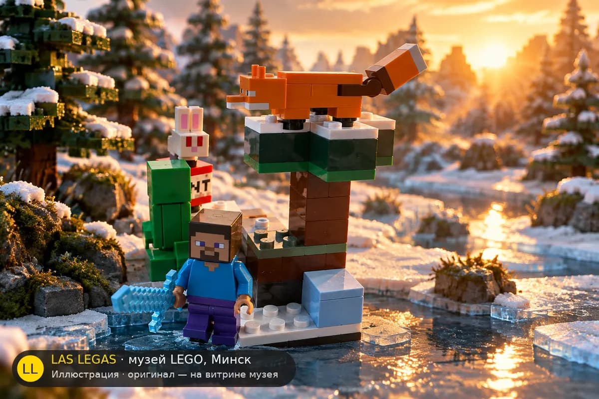Иллюстрация: LEGO 21583 Стив в тайге в диораме своего сюжета