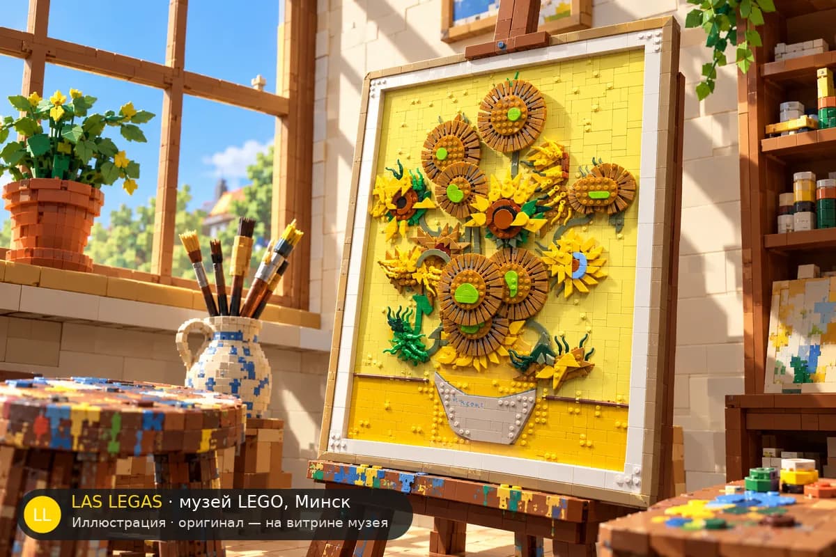 Иллюстрация: LEGO 31215 Винсент Ван Гог — Подсолнухи в диораме своего сюжета