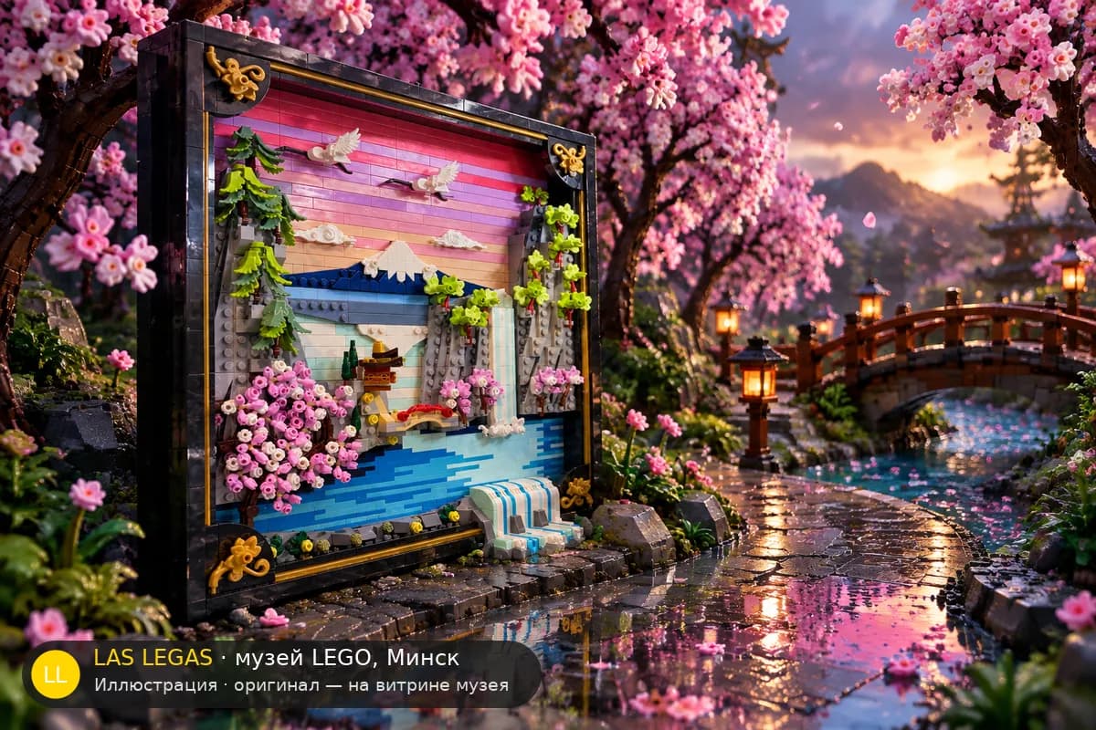 Иллюстрация: LEGO 31218 Японский пейзаж с цветущей сакурой в диораме своего сюжета