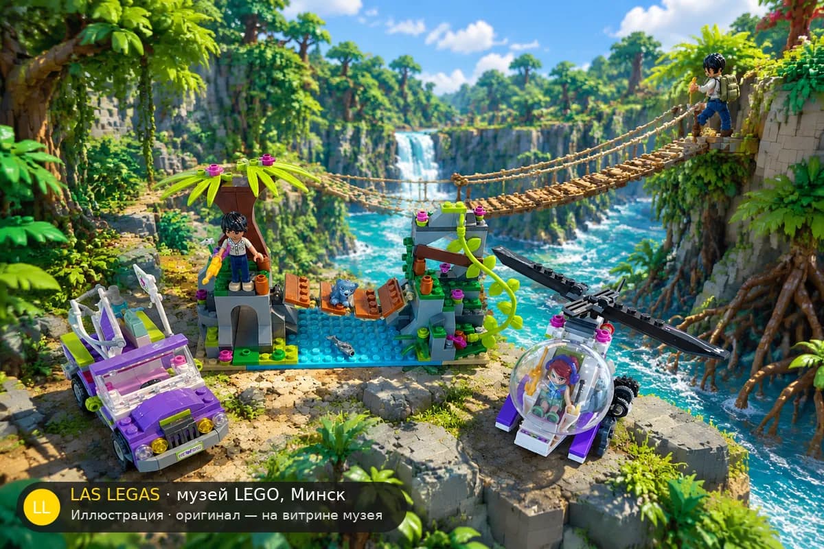 Иллюстрация: LEGO 41036 Спасение на мосту в джунглях в диораме своего сюжета