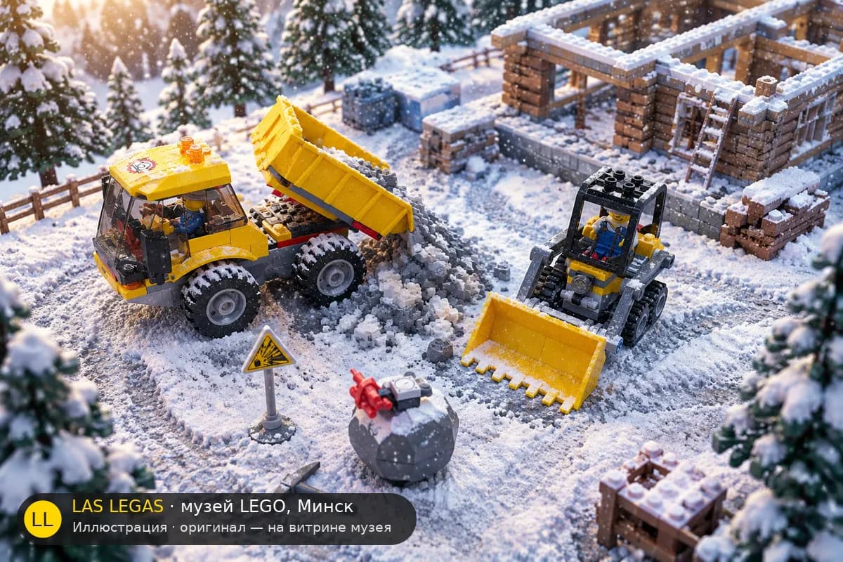 Иллюстрация: LEGO 4201 Погрузчик и самосвал в диораме своего сюжета