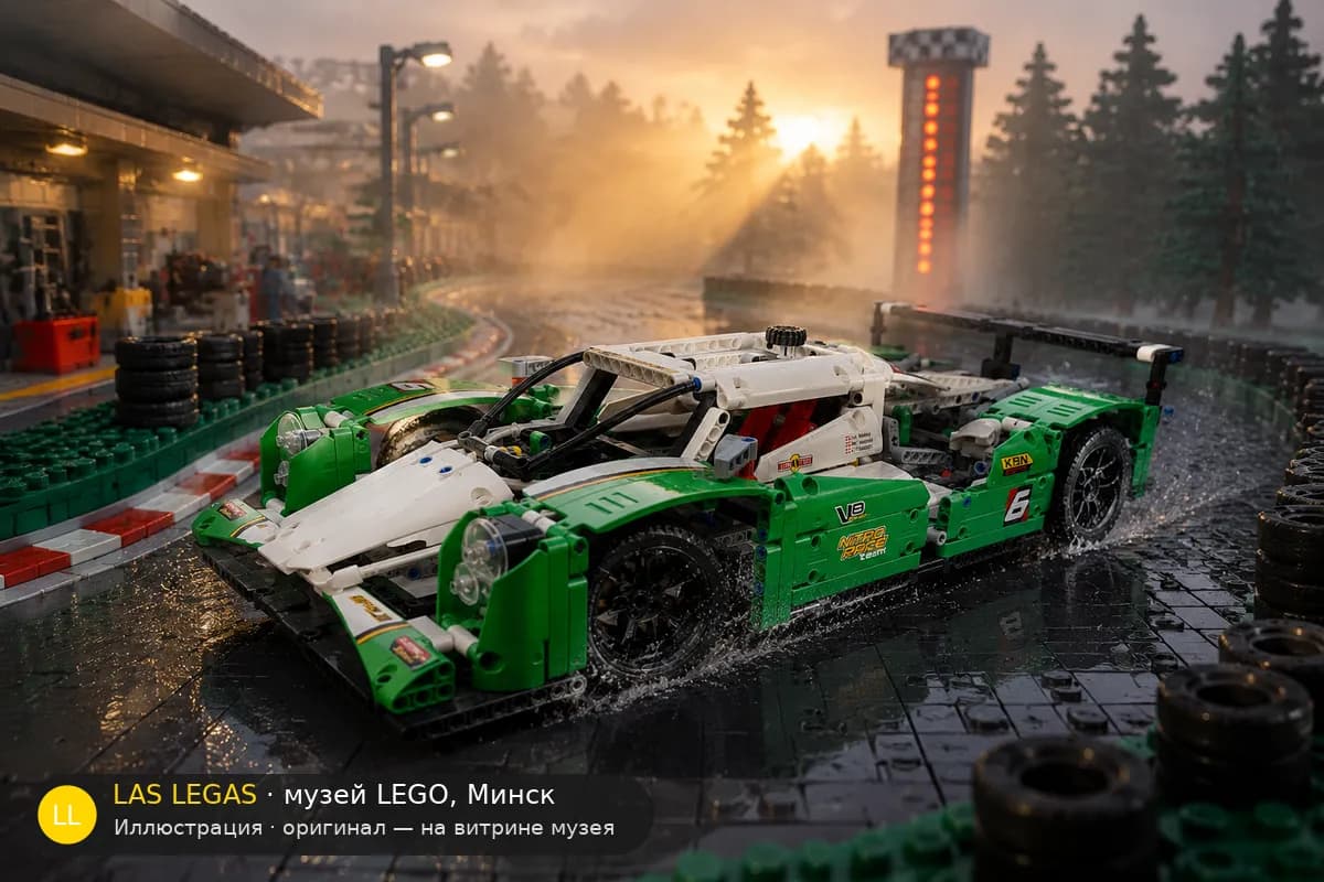 Иллюстрация: LEGO 42039 24 Hours Race Car в диораме своего сюжета