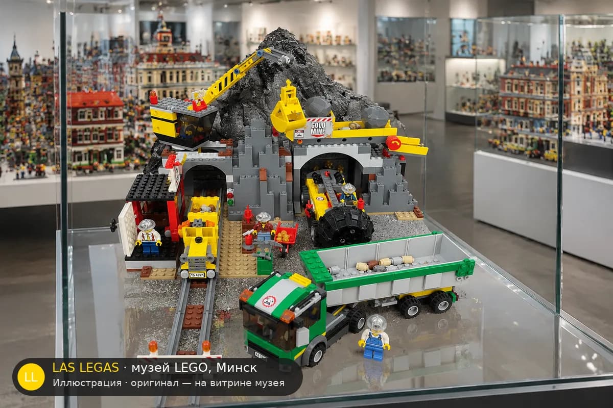 Иллюстрация: LEGO 4204 Шахта на витрине в зале музея Las Legas