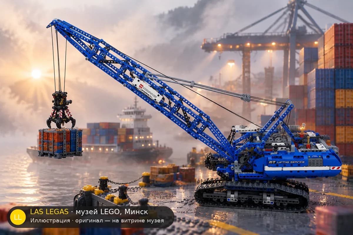 Иллюстрация: LEGO 42042 Гусеничный кран в диораме своего сюжета
