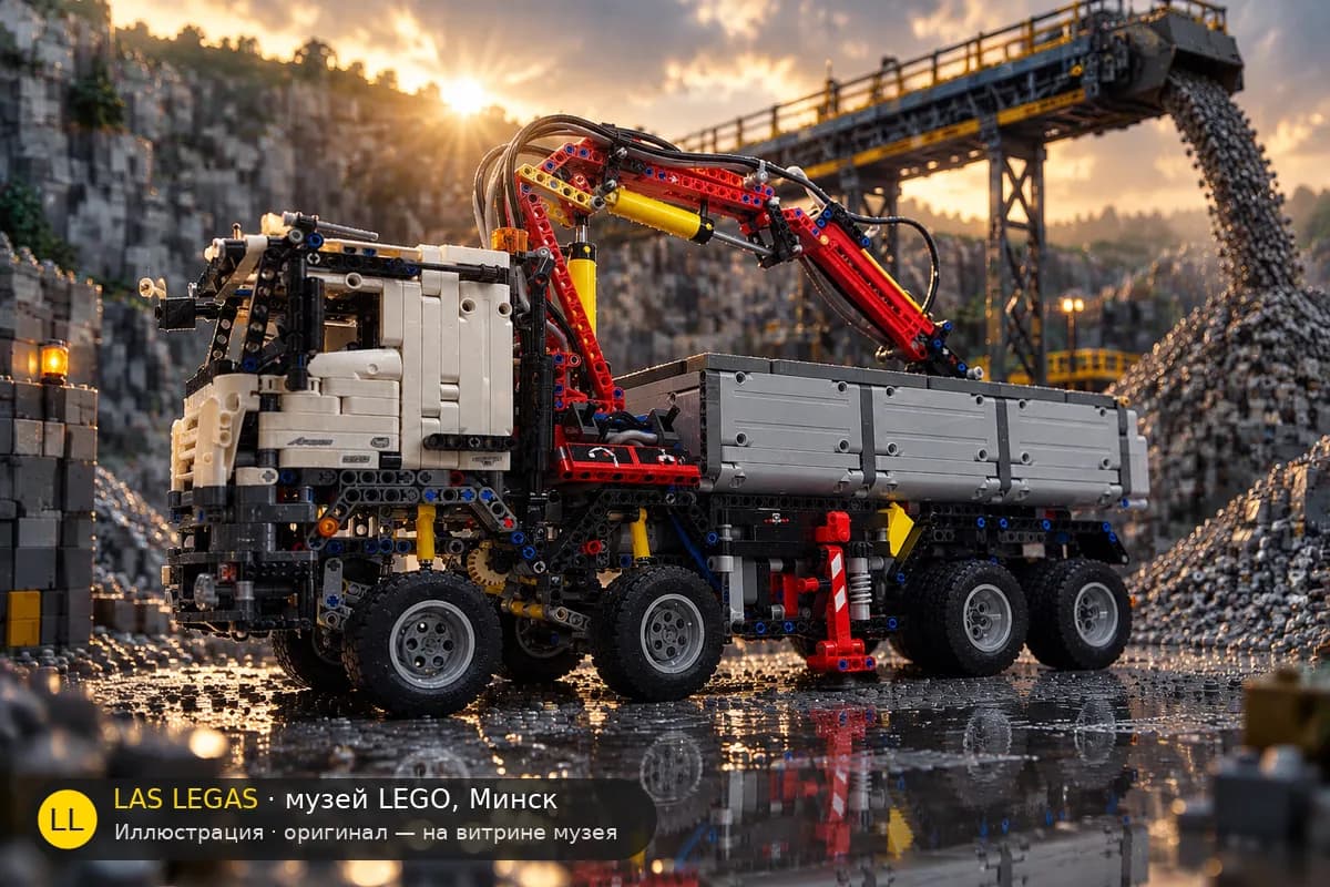 Иллюстрация: LEGO 42043 Mercedes-Benz Arocs 3245 в диораме своего сюжета