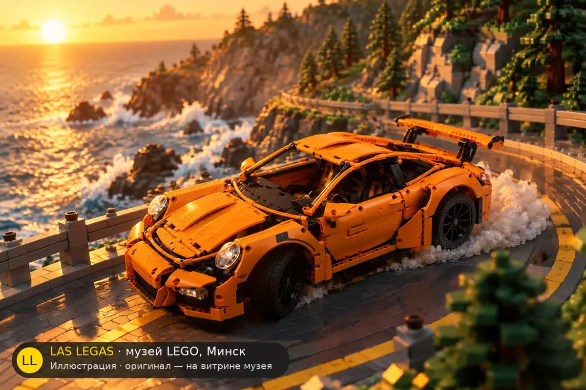 Иллюстрация: LEGO 42056 Порше 911 GT3 RS в диораме своего сюжета