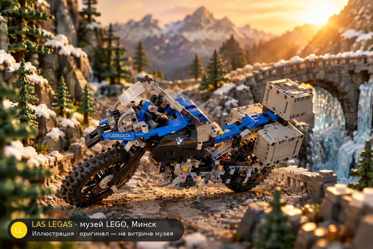 Иллюстрация: LEGO 42063 BMW R 1200 GS Adventure в диораме своего сюжета