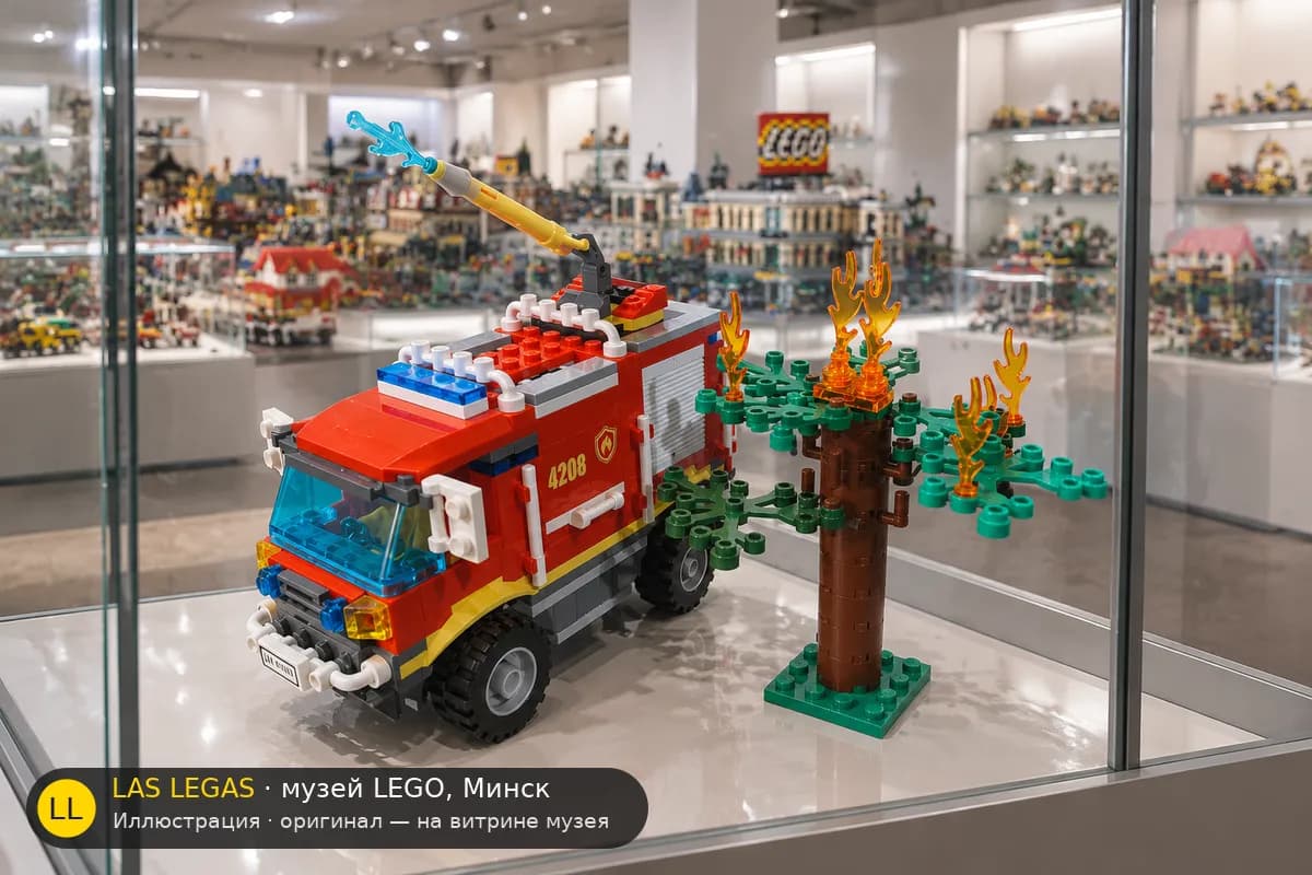 Иллюстрация: LEGO 4208 Пожарная машина на витрине в зале музея Las Legas