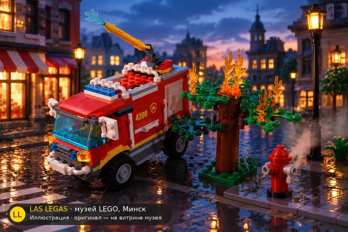 Иллюстрация: LEGO 4208 Пожарная машина в диораме своего сюжета