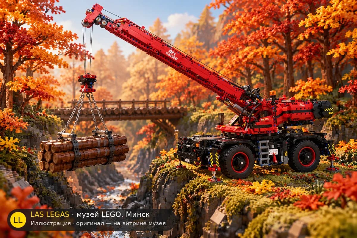 Иллюстрация: LEGO 42082 Кран Rough Terrain в диораме своего сюжета