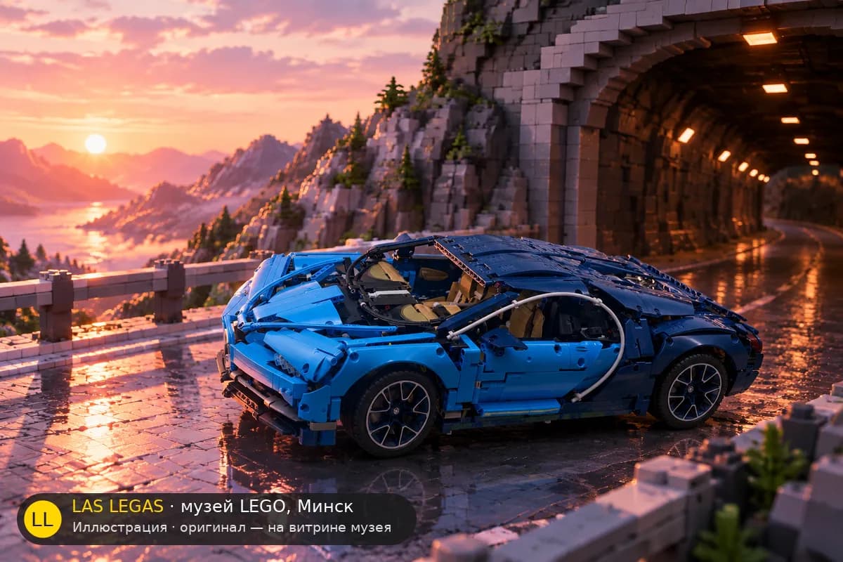Иллюстрация: LEGO 42083 Бугатти Широн в диораме своего сюжета