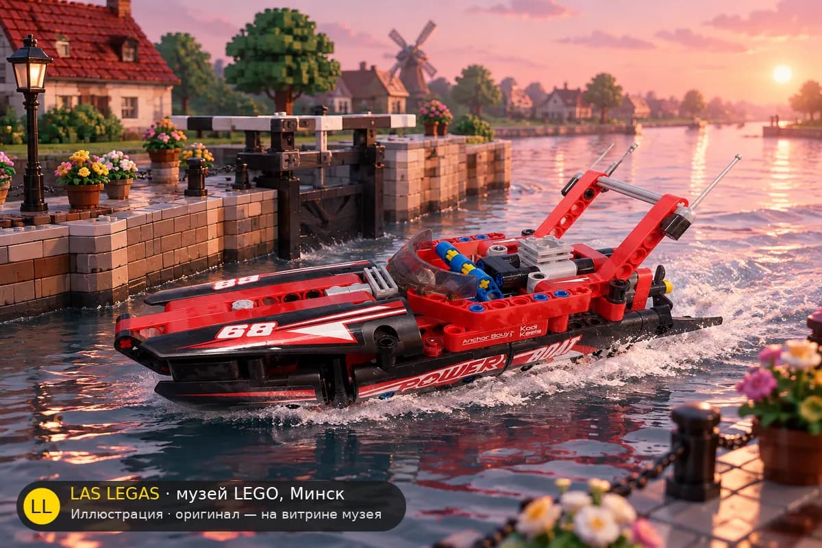 Иллюстрация: LEGO 42089 Гоночный катер в диораме своего сюжета