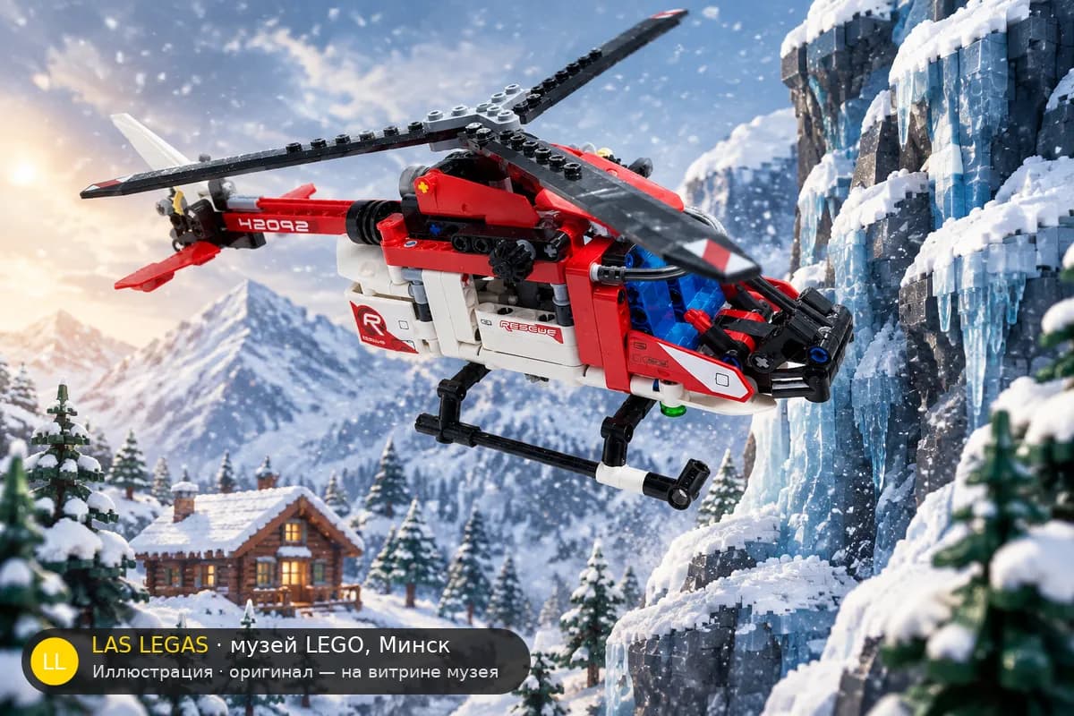 Иллюстрация: LEGO 42092 Спасательный вертолёт в диораме своего сюжета