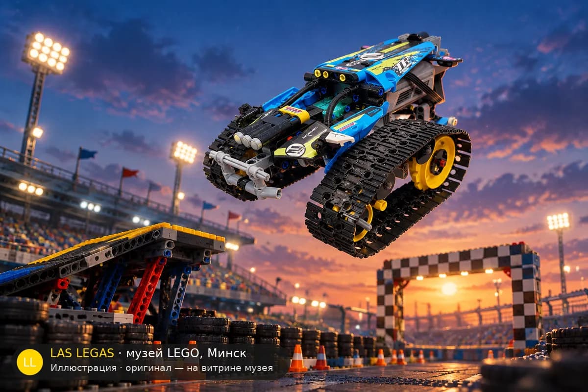 Иллюстрация: LEGO 42095 Гоночный автомобиль Technic в диораме своего сюжета