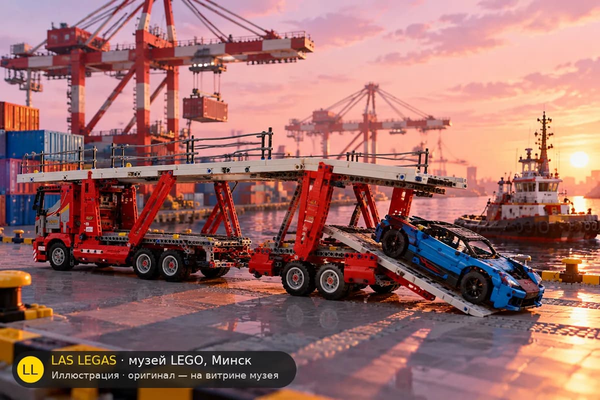 Иллюстрация: LEGO 42098 Автовоз в диораме своего сюжета