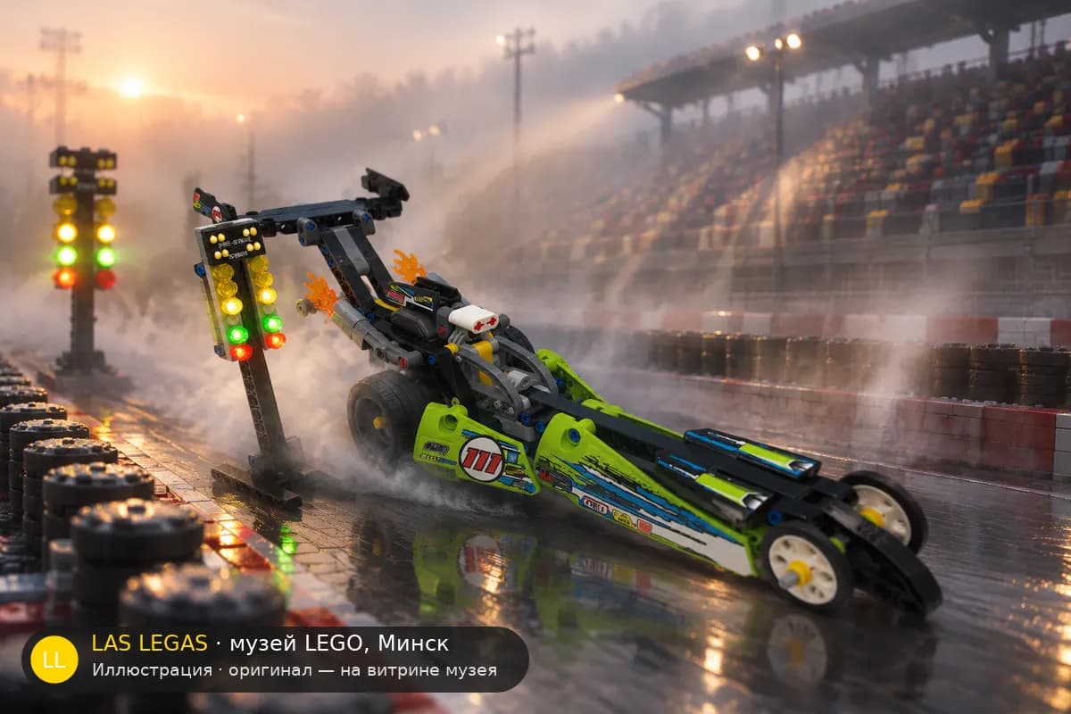Иллюстрация: LEGO 42103 Драгстер в диораме своего сюжета
