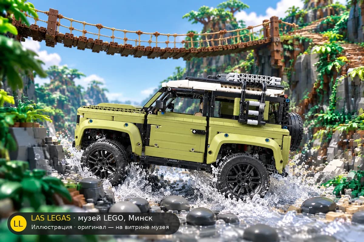 Иллюстрация: LEGO 42110 Land Rover Defender в диораме своего сюжета
