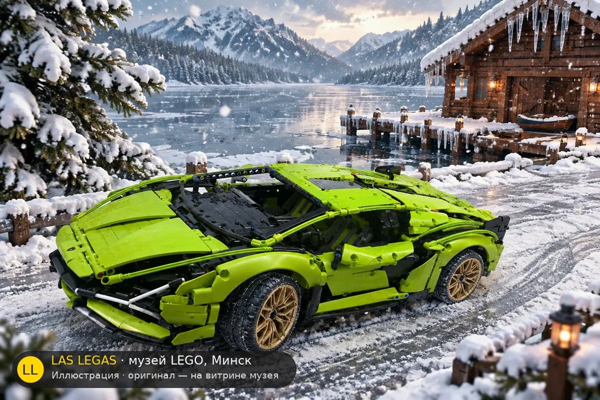 Иллюстрация: LEGO 42115 Lamborghini Sián FKP 37 в диораме своего сюжета