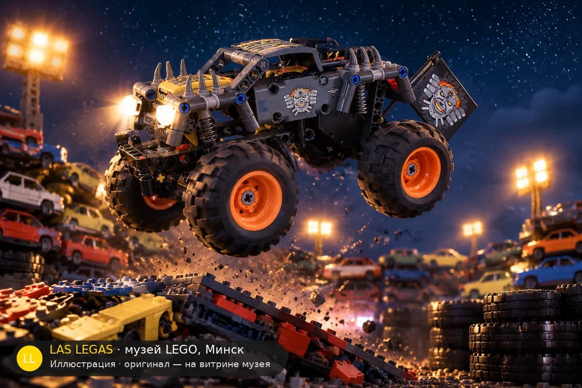 Иллюстрация: LEGO 42119 Monster Jam Max-D в диораме своего сюжета