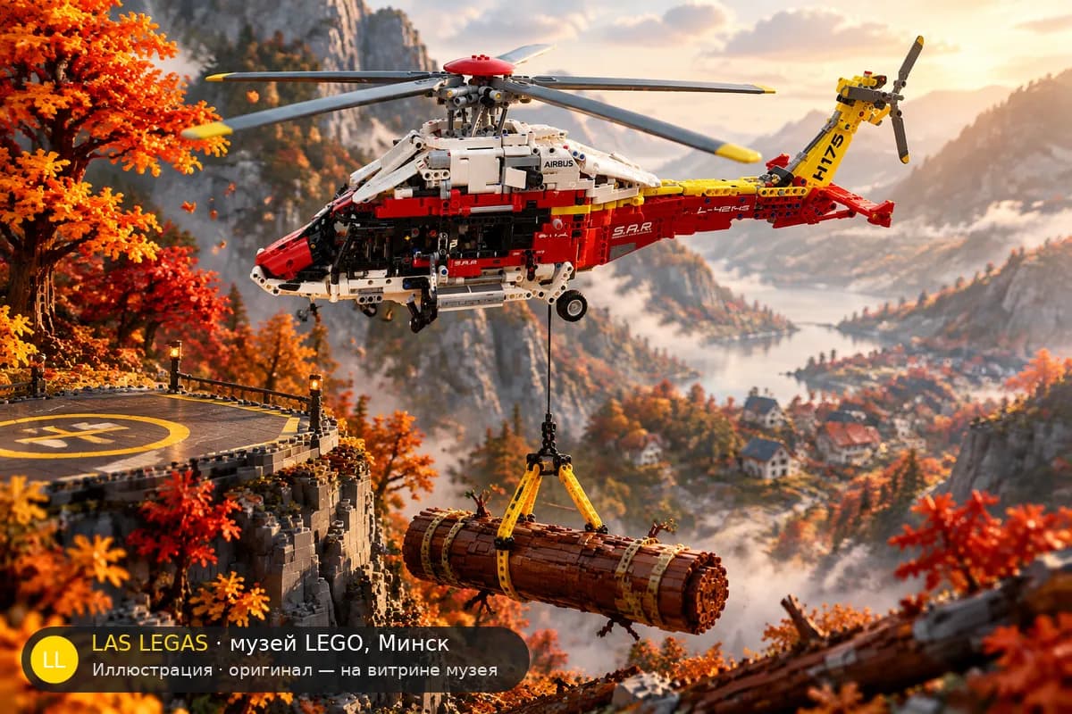 Иллюстрация: LEGO 42145 Спасательный вертолёт Airbus H175 в диораме своего сюжета