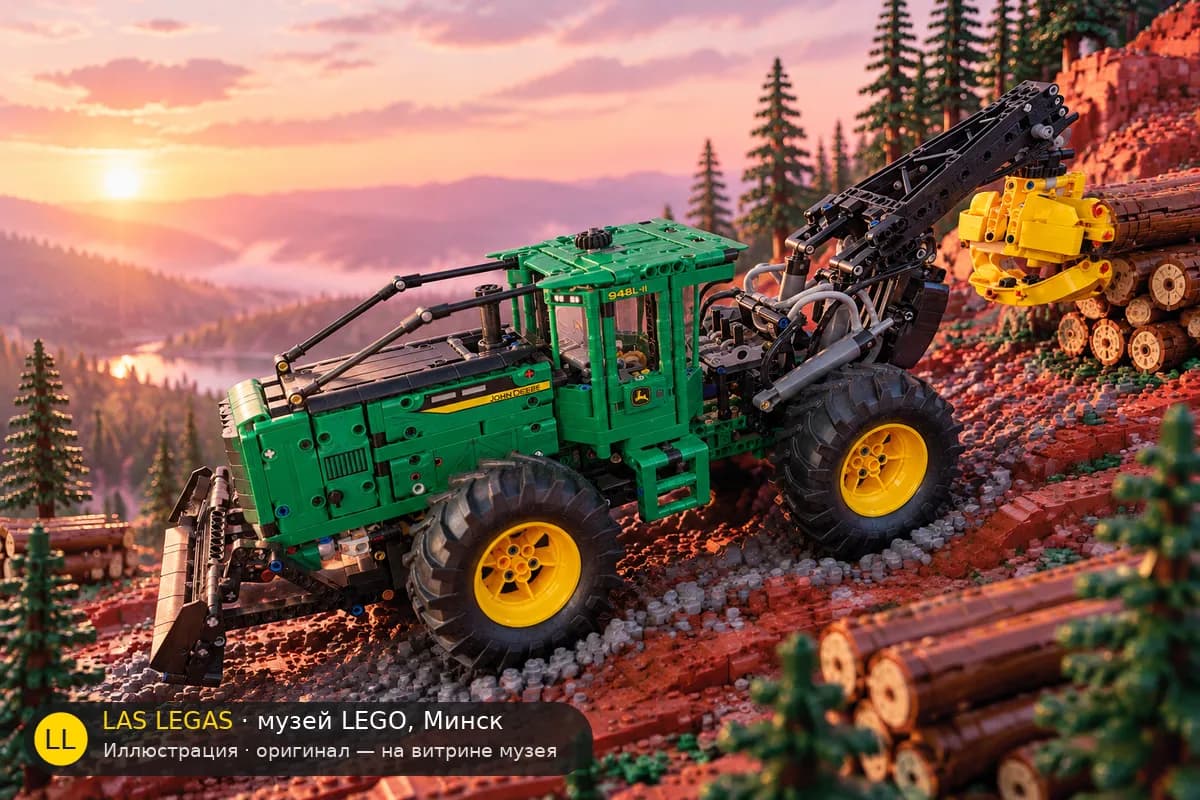 Иллюстрация: LEGO 42157 Джон Дир 948L-II Скиддер в диораме своего сюжета