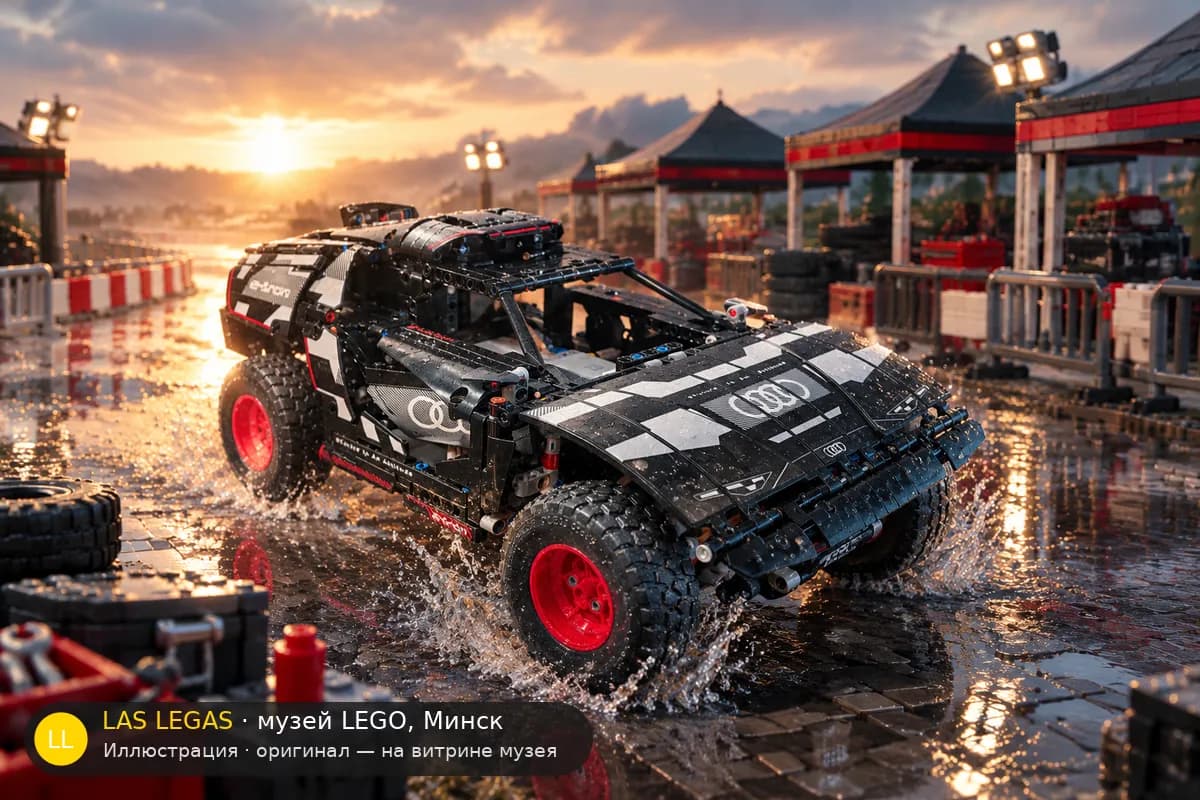 Иллюстрация: LEGO 42160 Audi RS Q e-tron в диораме своего сюжета